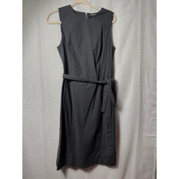 DKNY GRAY PINSTRIPE DRESS WITH BELT SIZE 12 - Picture 2 of 4